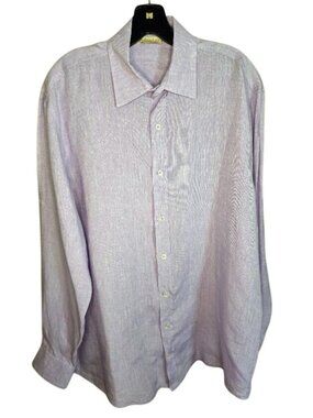 Puro Lino Mens L 100% Linen Shirt Made Italy Lavender Purple Long Sleeve